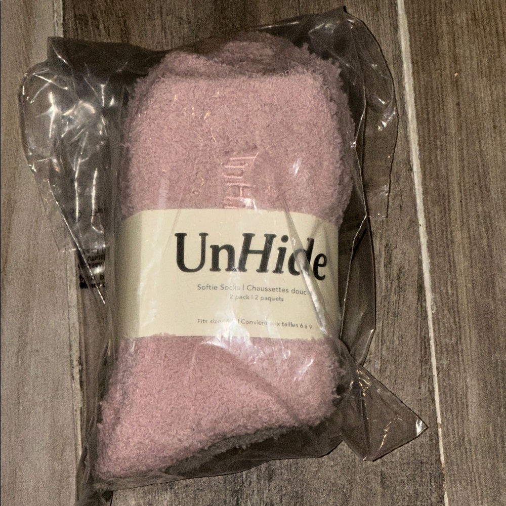 UNHIDE Softie Socks 2 pack new in bag with tags. Colors Rosy Baby/Greige Goose